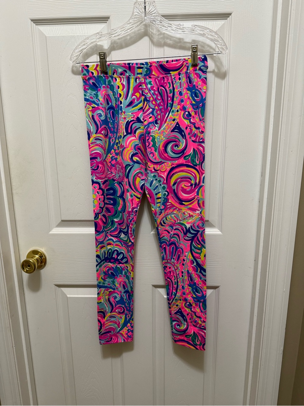 Lilly Pulitzer Girls XL 12-14 Leggings Pink Blue Paisley Print Cotton Stretch
